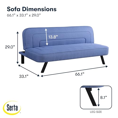Serta Fairwood 66.1" Convertible Futon Sofa, Short Twin Size, Modern Boho, Dream Coil Comfort, Fingerguard Pinch Point Protection, Soft Woven Polyester Fabric, Blue - Image 2
