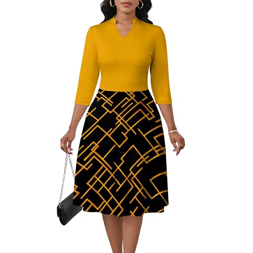 Image of PinkPatty Women's Casual A-line Midi Dresses 3 /4 Sleeve V Neck Fit and Flare Dress with Pockets