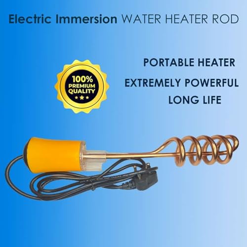 Image of Rapid Heating 1500W Immersion Water Heater Rod | Shock-Proof ISI Certified | Extra-Long Cord | Copper & Nickel-Plated Coil | Safe for Buckets & Containers | Fast & Safe Water Heating