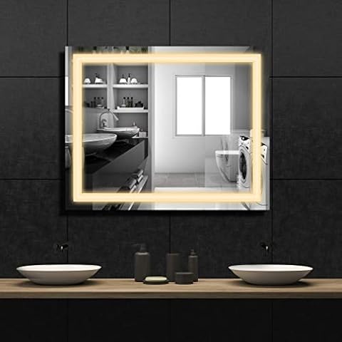 walnest 39” x 31” Led Dimmable Bathroom LED Makeup Mirror Lighted Wall Mounted Mirror with Touch Button and Anti-Fog Function (Horizontal/Vertical) Cover