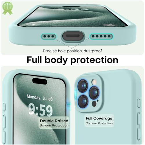 Image of LOVE 3000 Designed for iPhone 15 Pro Max Case, Premium Silicone with [Soft Anti-Scratch Microfiber Lining] Shockproof Protective Phone Case for Men Women Girls 6.7 inch, Mint