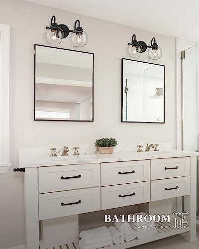 Image of 2-Light Bathroom Vanity Light Over Mirror, Matte Black Vanity Light with Clear Glass Shade, Bathroom Light Fixtures Wall Mount for Powder Room Bath, AD-22280-2W-BK