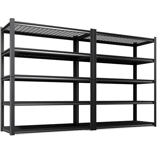Image of 2Pack 5 Tier Heavy Duty Garage Shelving,2500LBS Adjustable Metal Storage Shelves, Boltless Industrial Shelving Unit for Garage, Basement, Warehouse, Pantry, Closet, Kitchen, 78 inchx 46 inchx 20 inch Black