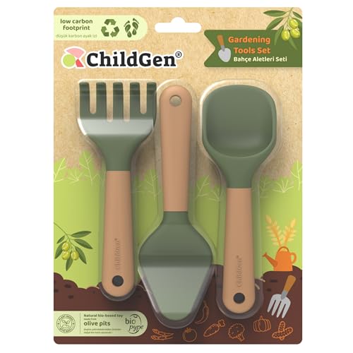 ChildGen Gardening Tools Set, Mini Tools for Shaping Play Sand & Sensory Play, Creative Outdoor & Indoor Fun for Kids, Bioplastic Toy from Olive Pits