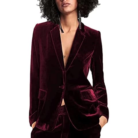 SEBOWEL Velvet Blazer Womens Blazer Suit One Button Casual Work Office Jacket for Ladies Wine Red XXL Cover