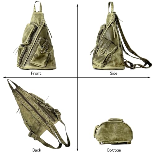 Image of Sling Bag for Women Men, Vintage Crossbody Backpack, Multi-Purpose Shoulder Casual Daypack, Chest Bag Fanny Packs (Retro Green)