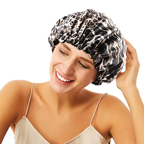 Image of Stain Bonnet Silk Sleep Cap Adjustable Satin Cap for Night Sleeping Hair Bonnet Reversible Double Layer