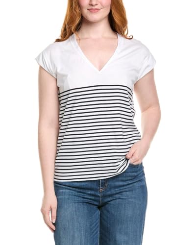 FRAME Denim Womens Le Mid-Rise V-Neck T-Shirt, S, Blue