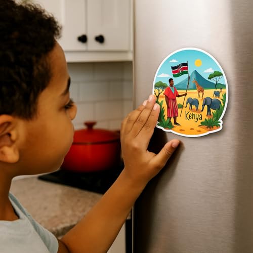 Image of Naxon Kenya Country Theme Souvenir Wooden Refrigerator Stylish Fridge Magnet - Fridge Decoration Magnet for Kitchen & Home Decor | Perfect Souvenir Gift | Size 3x3 Inches | Pack of 1