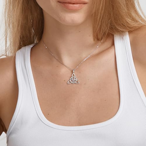 FANZE Women's 925 Sterling Silver Irish Celtic Knot Triquetra Trinity Knot Timeless Geometric Pendant Necklace3
