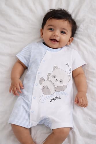 Image of BABY GO Half Sleeve Cotton Baby Boy Round Neck Romper Dress (6-9M,Sky)