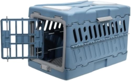 猫 キャリーケース 折りたたみ ケース ペット クレート 猫用 犬用 ペット用エアクレート 旅行 収納便利 航空輸送ボックス (ブルー,S)
