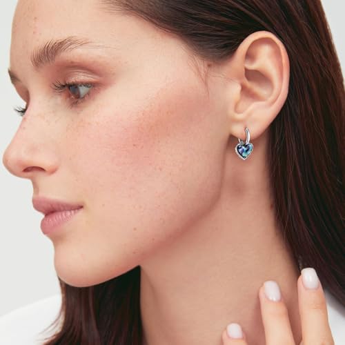 Abalone Shell Heart Hoop Earrings Silver Cute Heart Huggie Dangle Drop Earrings for Women Hypoallergenic Silver Jewelry2