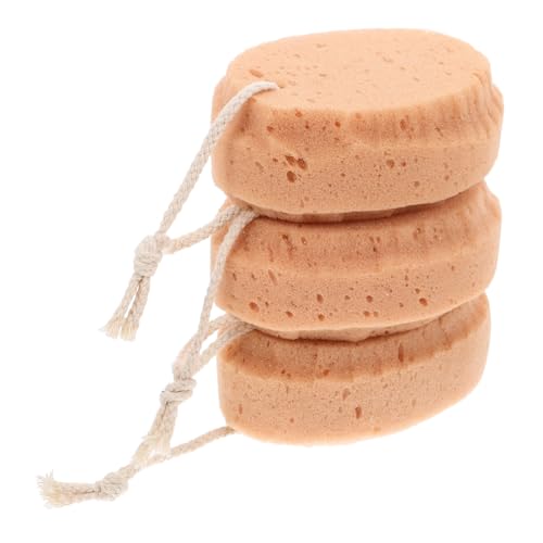 BESTYASH 3 piezas Esponjas de Baño Suaves para Adultos con Cuerda para Colgar Exfoliantes y Delicadas para Sensibles Accesorio de Baño Infantil y Adulto Color Marrón