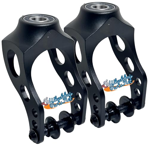 Set of 2 Aluminum Caster Forks for Wheelchairs. Curved & Straight Arms with Axles (Curved Arms for 3