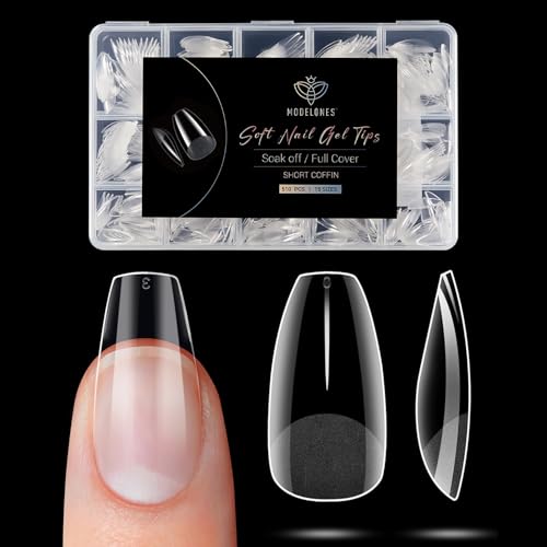 Image of Modelones Short Coffin Nail Tips - 510Pcs Fake Nails Gel Tips Half Matte Full Cover No Filed Stronger Press on for Manicure Extension Art DIY Salon 15 Sizes