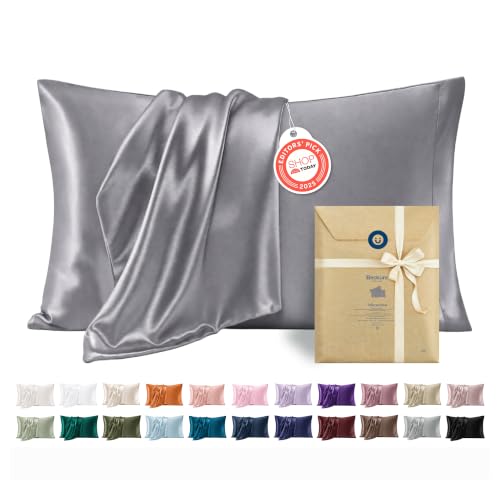 Bedsure Satin Pillowcases Queen Set of 2, Silky Pillow Cases, Dark Grey