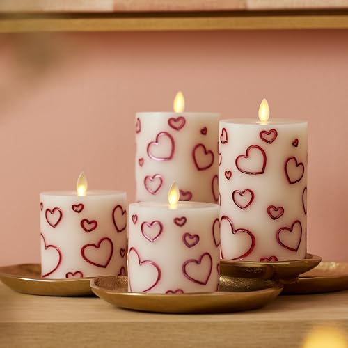 Luminara Debossed Hearts Pillar Candle Metallic Red - Patented Flickering Flameless Technology - Valentine's Day Collection - Remote Ready - 4.5" by Luminara - Used condition - Image 7