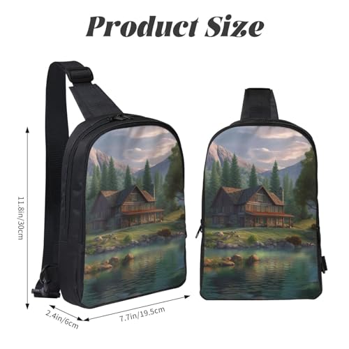 House By The Lake Printed Chest Bag Dual Pocket Diagonally Chest Messenger Bag3