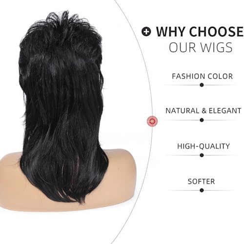 Image of Adequate Mullet Wigs for Women, Joe Dirt,Emo Wig,80s 90s Costumes Fancy Party Accessory Cosplay Wig, Halloween Man x (Black)