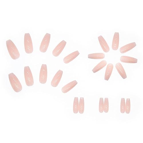Miniatura 3 de 24 uñas largas cuadradas a presión, color rosa nude, uñas postizas francesas brillantes con diseño de uñas, suministros de arte de uñas, uñas