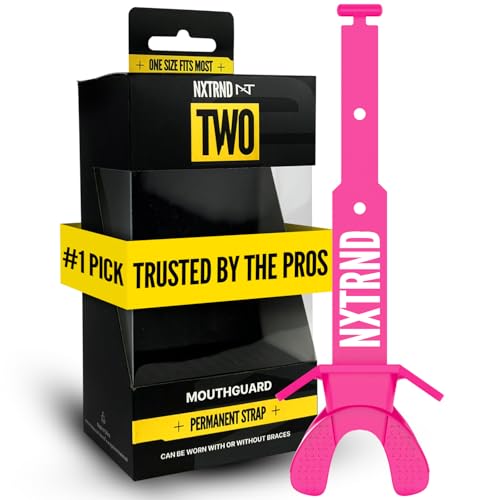 Nxtrnd Two Pro Football Mouth Guard, Permanent Strap, Fits Adult & Youth (Pink)