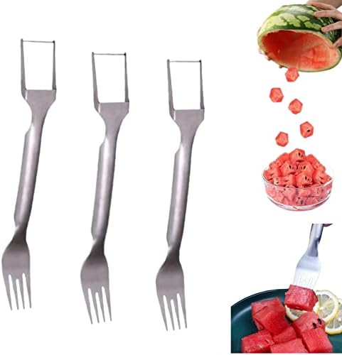 3PCS Watermelon Slicer Cutter, 2- in- 1 Watermelon Fork Slicer, 2023 New Watermelon Slicer Cutter Summer Watermelon Fruit Cutting Fork, Stainless Steel Fruit Forks for Family Parties Camping