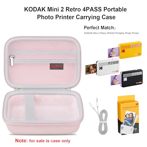 Image of Elonbo Carrying Case for KODAK Mini 2 Retro 2x3 inch P210R 4PASS Portable Photo Printer, Kodak Mini Instant Digital Camera Hard Travel Bag Storage Holder, Pocket Fits Film Cartridge, Inside Pink