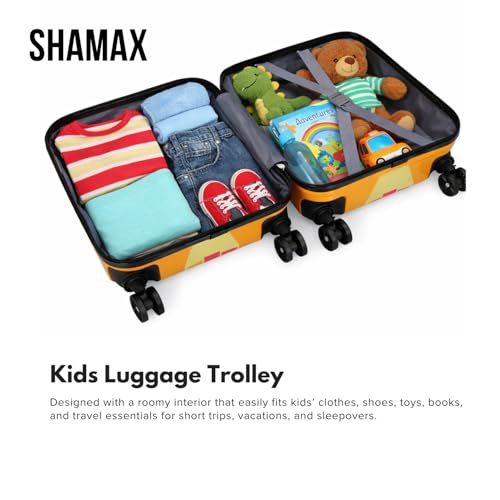 Image of Shamax Kids Luggage Hard Shell Trolley Bag with Spinner Wheels | Lightweight Suitcase for Girls Travel & School Trips Cabin Luggage, 360 Wheels & Adjustable Handle (Kid /Luggage /Lion)