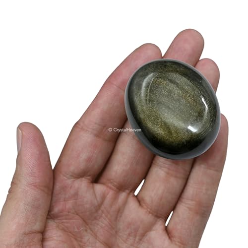 Image of Certified Golden Sheen Obsidian Crystal Palm Pebbles Stones for Anxiety Stress Relief Massage - AAA Grade Original Healing Gemstone Agate Palm Stone for Yoga Meditation Spiritual Reiki Feng Shui