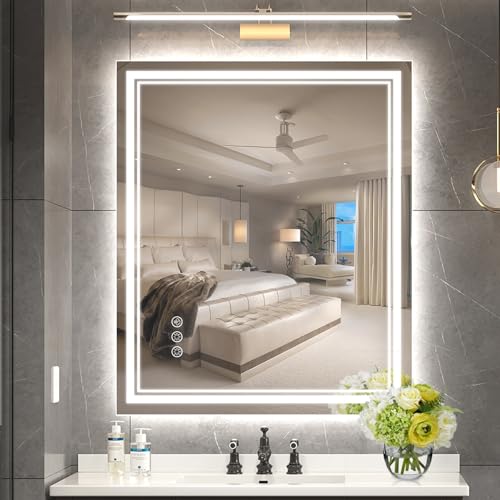 Image of 30x36 Inch LED Bathroom Mirror with Frontlit & Backlit(Independent Control), Lighted Mirror for Bathroom Wall with 3-Color Dimmable & Anti-Fog, Vanity Mirror with Lights