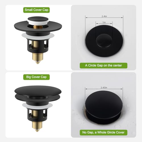 Image of Universal Bathroom Sink Drain Stopper Strainer, 2PCS, Matte Black | 2 in 1 Pop Up Sink Stopper for 1.1''~2.36'' Sink Basin Hole, Hair Catcher with Removable Stainless Steel Filter Basket