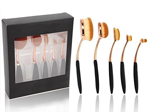 BeautyCoco 5 Pcs Plating Oval Makeup Brush Set Professional Foundation Contour Concealer Blending Cosmetic Brushes with Gift Box (Rose Gold)