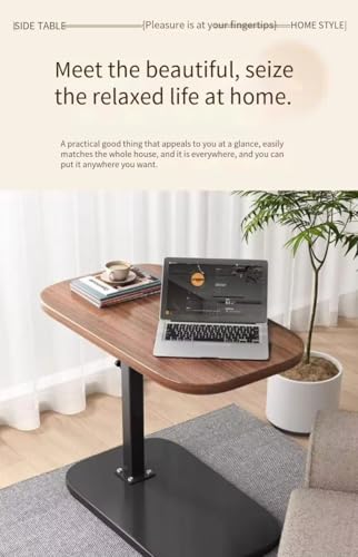 Image of VIRAH Adjustable Height C-Shaped Sofa Side Table - Walnut Color, Heavy-Duty Metal Base, Easy Assembly, Laptop /Tea Tray /Bedside, Living Room, WFH - Space-Saving Multi-Functional End Table.