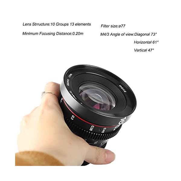 Meike 16mm T2.2 Large Aperture Prime Manueller Fokus Cinema Objektiv Kompatibel mit Panasonic Lumix MFT M43 Mount… – Bild 5