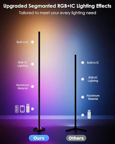 Image of WISIMMALL 2 Pack Led Floor Lamp, RGBIC Corner Floor Lamps for Living Room, Featuring 16 Million Colours & 300+ Preset Scenes - 65 inch Standing Lamps for Living Room, Bedroom - Mood Lighting With DIY Mode