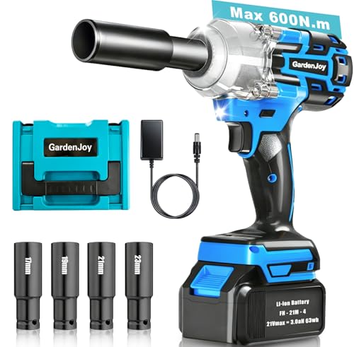 GardenJoy Impact Wrench,1/2' Cordless Impact Gun Max Torque 450 Ft-lbs (600N.m),Cordless Impact...