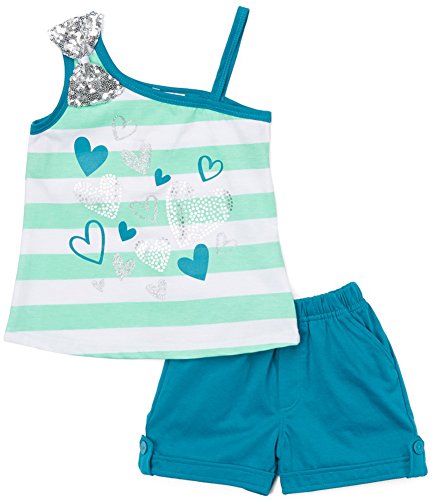 Image of ToBeInStyle Girl's Two Piece Summer Set Cute Tee Top and Matching Shorts Adorable Outfit