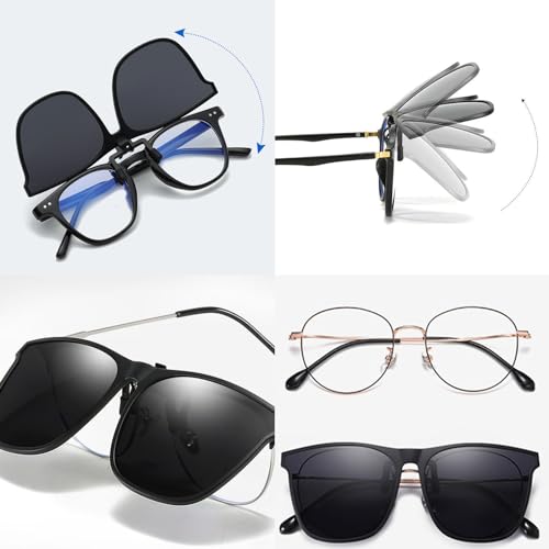 Babbblisio-Clip-on-Sunglasses-clip-on-sunglasses-mens-Flip-up-Rimless-Myopia-sunglasses-clip-on-Easy-to-Put-on-and-Take-off-One-handed-over-glasses-sunglasses-for-men-Sunglasses-for-Driving-Travel