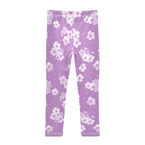 Cherry Blossom Purple Floral Girls Leggings Ultra Soft Compression Yoga Gym Pants for Kids 4-10T2