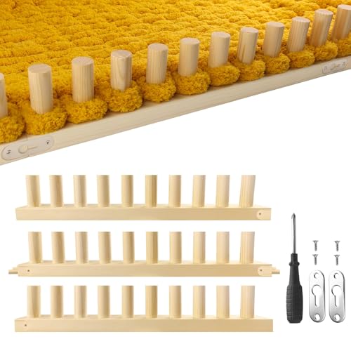 Chunky Blanket Loom Knitting Looms and Boards Adjustable Size Wooden Loom for Blanket No Needles Required Hand Knitting Kit for DIY Yarn Craft Home Decor Stress Relief Beginner Friendly (46 In)
