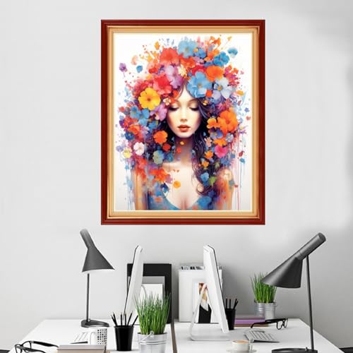 Image of Foxhool Beginners Cross Stitch Kits Stamped Full Range of Embroidery Kits for Adults DIY Cross Stitches kit Embroidery Patterns for Needlepoint kit-Flower Girl 16x20 inch