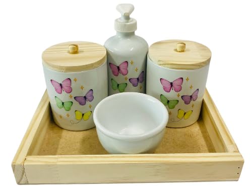 Kit Higiene Bebê Borboletas Menina Porcelana