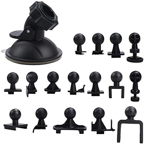BiBiFly Car Suction Cup for Dash Cam Holder with 16 Different Types Swivel Ball Adapter Use for Driving DVR Camera Camcorder GPS Action Camera, Vehicle Video Recorder on Windshield & DashBoard Cover