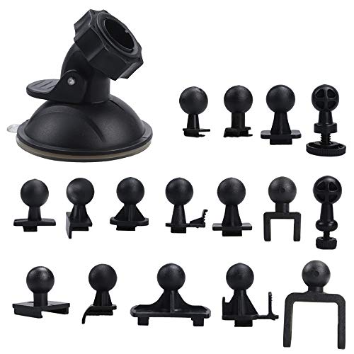 BiBiFly Car Suction Cup for Dash Cam Holder with 16 Different Types Swivel Ball Adapter Use for Driving DVR Camera Camcorder GPS Action Camera, Vehicle Video Recorder on Windshield & DashBoard