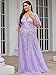Ever-Pretty Women's Plus Size V-Neck Sequin Embroidery A Line Floor Length Formal Evening Dresses with Sleeves Lavender US18