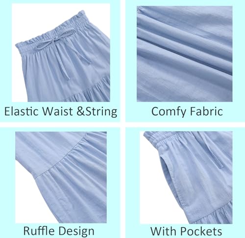 Image of Maxi Skorts Skirt for Girls Button Front High Waisted Long Skirt with Belt Ruffled Skirts with Pocket 3-12Years