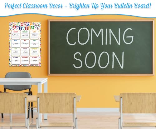 Image of GMEMNOV Birthday Chart for Classroom - Confetti Birthday Poster Calendar Reusable Laminated Classroom Happy Birth day Chart Bulletin Board Decorations Back to School Teacher Supplies