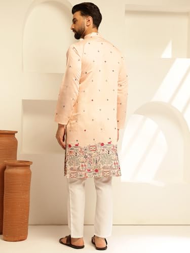 Image of SOJANYA (Since 1958 Men's Festive Cotton Silk Designer Kurta with Daman Embroidered Detailing | Perfect for Navratri, Diwali & Special Occasions