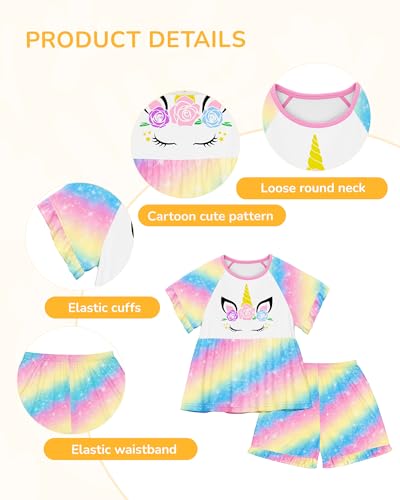 Image of LQSZ Matching Girls & Doll Pajamas Set for Toddler Girls Short Sleeves Cute Outfit Sleepwear
